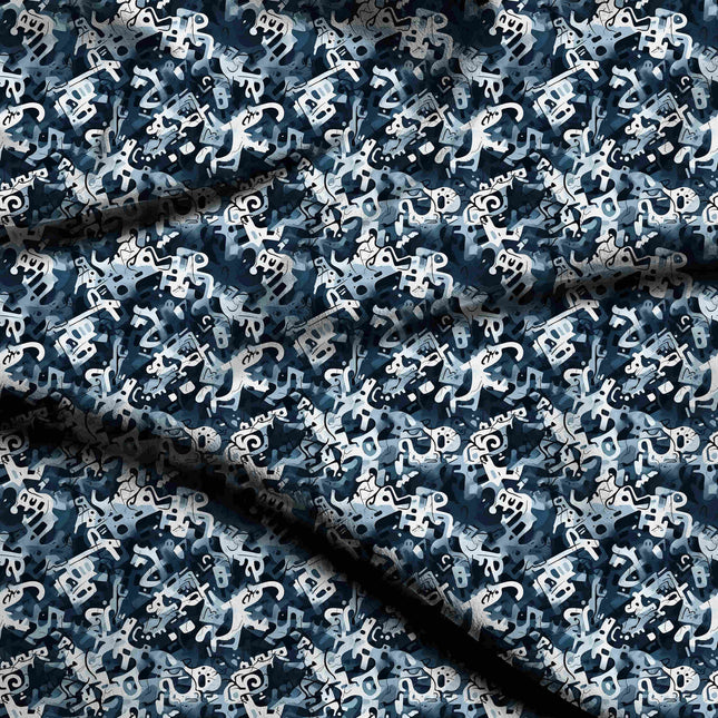 midnight blue abstract digital print fabric texture — medium scale closeup