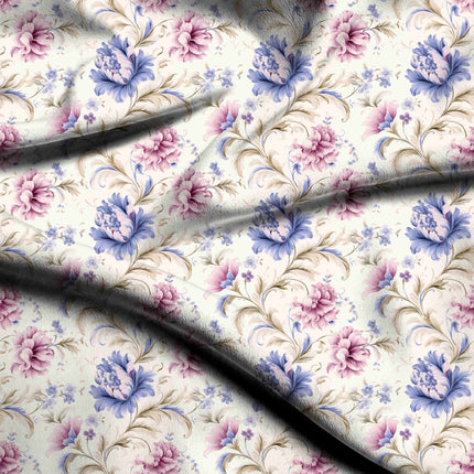 ivory cream floral digital print fabric texture — large scale closeup
