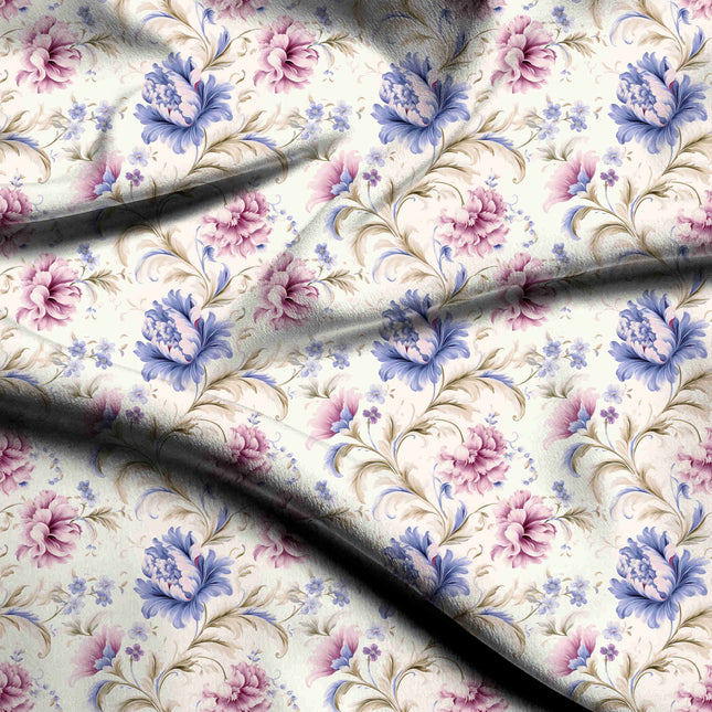 ivory cream floral digital print fabric texture — large scale closeup