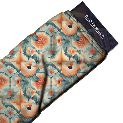 terracotta orange floral fabric detail — textured finish digital print closeup