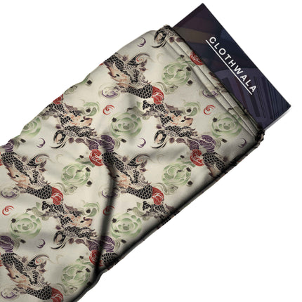 ivory cream animal print fabric draped — saree styling