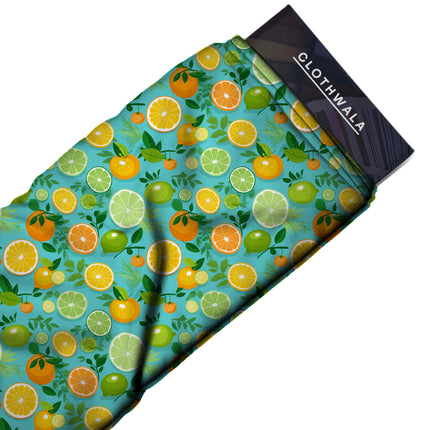aqua blue floral print fabric draped — palazzo suit styling