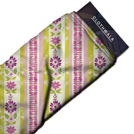 lime green floral fabric detail — textured finish digital print closeup