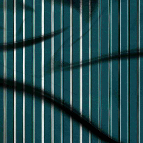 Teal Green Sharp Vertical Stripes Print Fabric