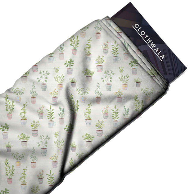 Ivory Cream Floral Digital Print Fabric | Casual Wear | Cottagecore | Watercolor Art | Poly Satin Print - Image 2