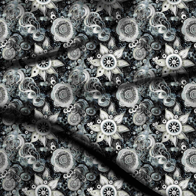 ivory cream floral digital print fabric texture — medium scale closeup