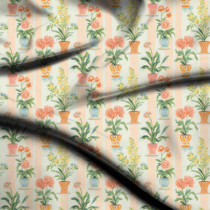 ivory cream floral digital print fabric texture — medium scale closeup