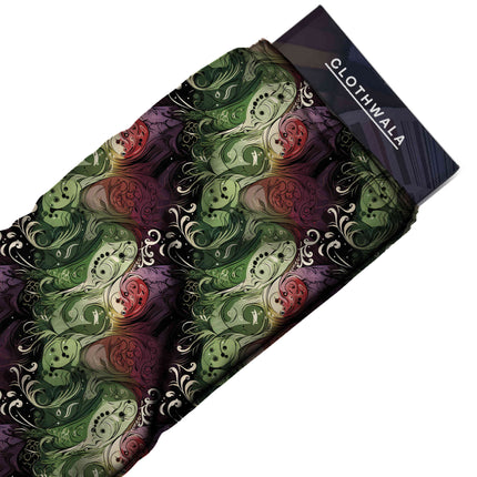olive green abstract all-over print pattern — large scale repeat layout