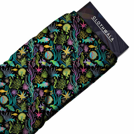 teal tropical all-over print pattern — medium scale repeat layout