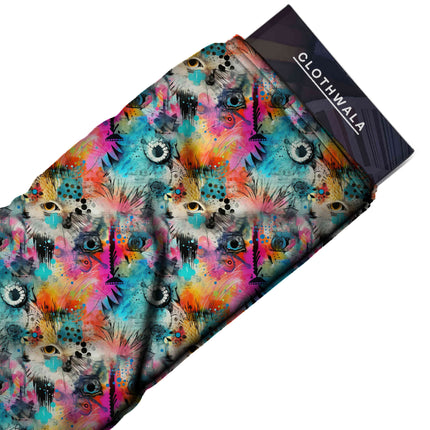 cyan blue abstract fabric detail — digital print closeup