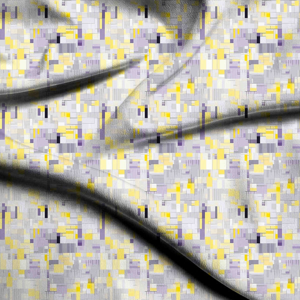 Pale Yellow Abstract geometric mosaic with subtle Kurta Fabric