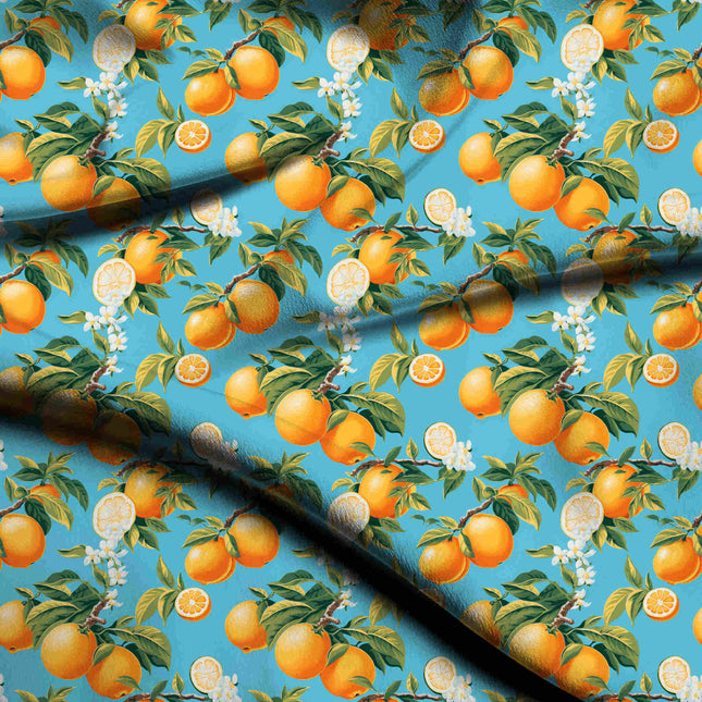 cerulean blue floral digital print fabric texture — medium scale closeup