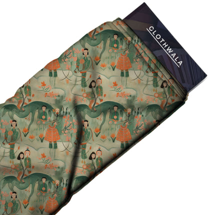 forest green ethnic fabric detail — matte finish digital print closeup