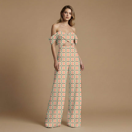 dusty coral geometric all-over print pattern — medium scale repeat layout