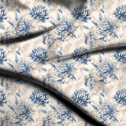 Ivory Cream Floral Digital Print Fabric for Palazzo Pants | Festive ethnic wear - 5016