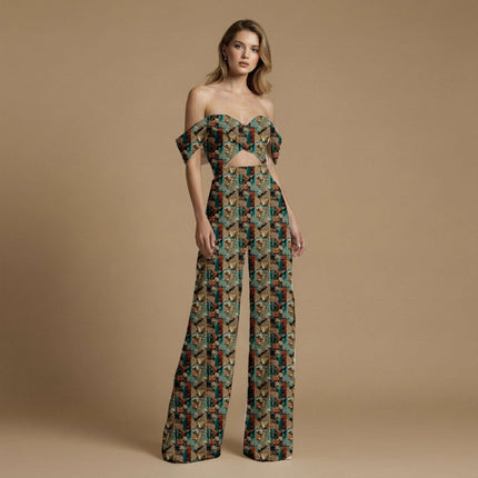 deep forest green animal print fabric draped — kaftan styling