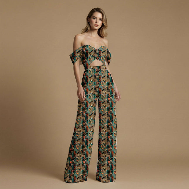 deep forest green animal print fabric draped — kaftan styling