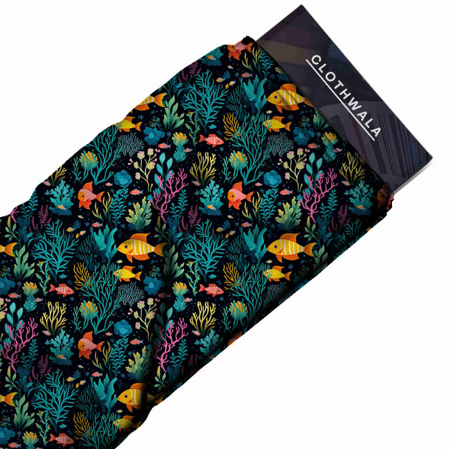 Teal Tropical Digital Print Fabric | Luxe Resort Wear | Poly Chiffon Print - Image 2