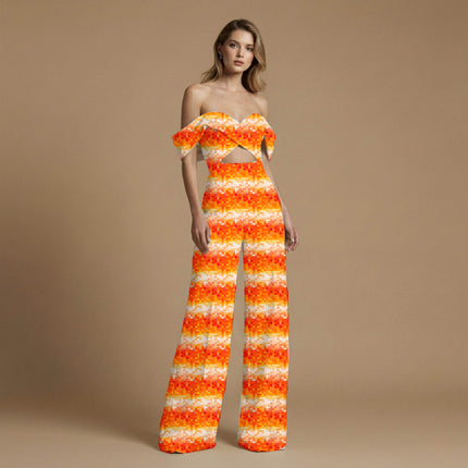 fiery orange abstract all-over print pattern — large scale repeat layout