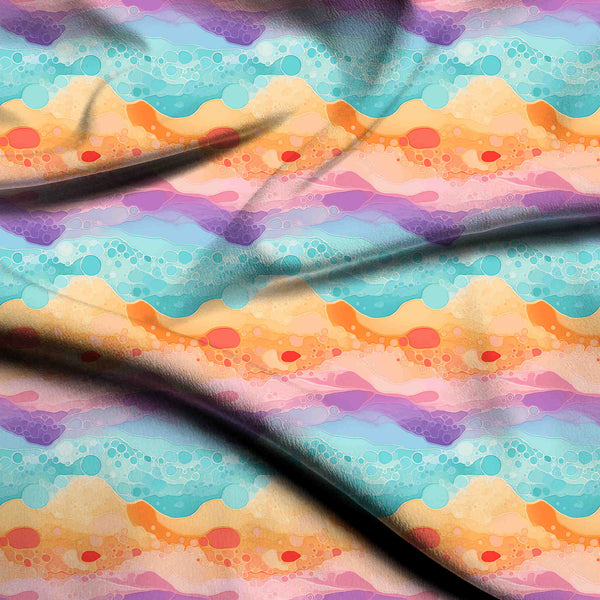 Aqua Blue Abstract layered seascape with organic Kaftan Fabric