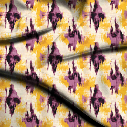 mustard yellow ethnic digital print fabric texture — large scale closeup