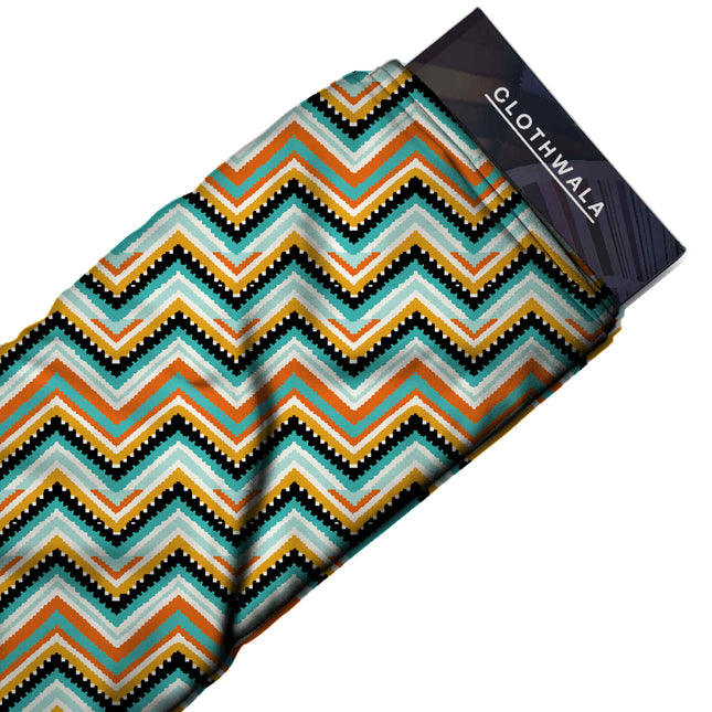 Teal Geometric Digital Print Fabric | Kaftan Co-Ord Dress | Office Wear | Royal Indian Ensemble | Modern Ethnic | Satin Digital Fabric - Image 2
