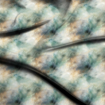 Teal Abstract Digital Print Fabric for Wrap Dress | Vibrant Artwear Textile - 5005