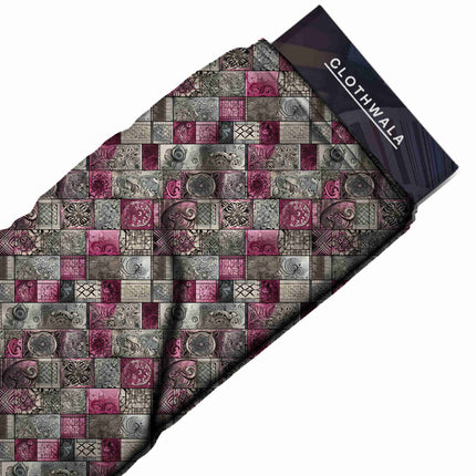 raspberry wine ethnic fabric detail — matte finish digital print closeup