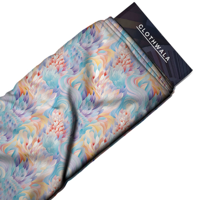 sky blue abstract print fabric draped — maxi dress styling