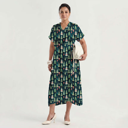 Forest Green Floral Digital Print Fabric for Set | festive occasion wear - Image 3