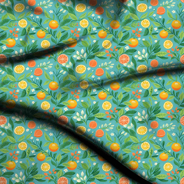 aquamarine floral digital print fabric texture — medium scale closeup