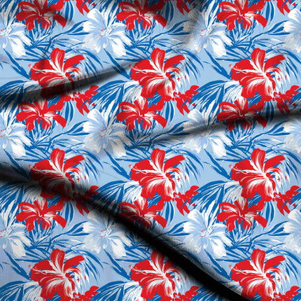 crimson red tropical digital print fabric texture — large scale closeup