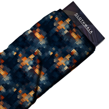 midnight blue geometric fabric detail — textured finish digital print closeup