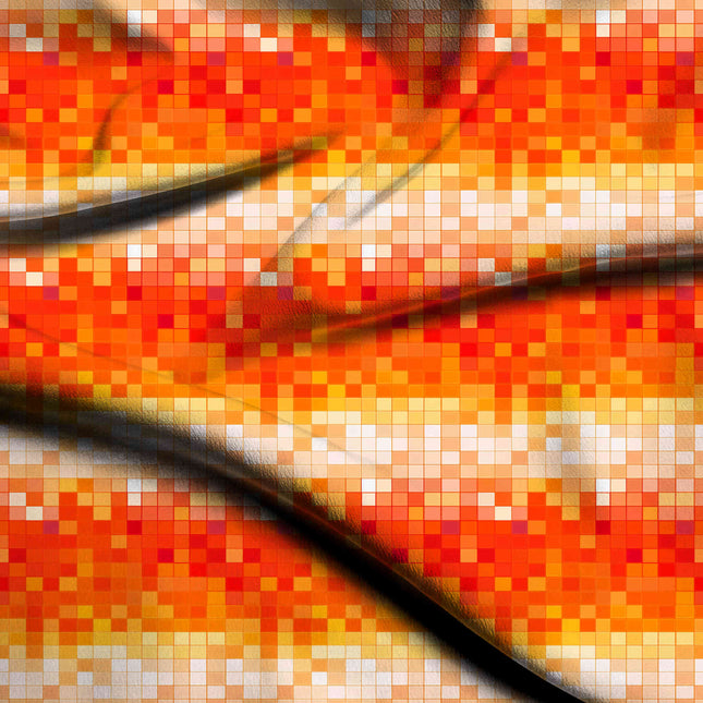 fiery orange abstract digital print fabric texture — large scale closeup