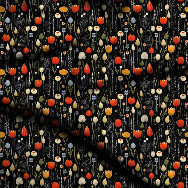 Black Floral Digital Print Fabric for Co-ord | Festive ethnic wear - 2812