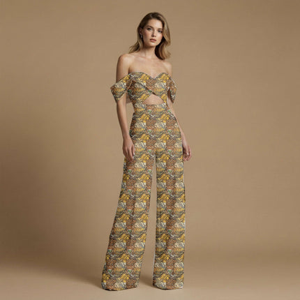 ochre floral fabric detail — textured finish digital print closeup