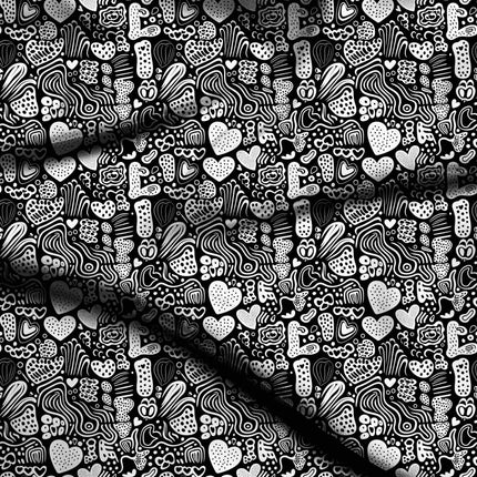 jet black abstract digital print fabric texture — medium scale closeup