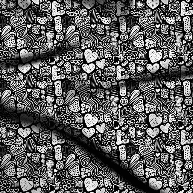 jet black abstract digital print fabric texture — medium scale closeup