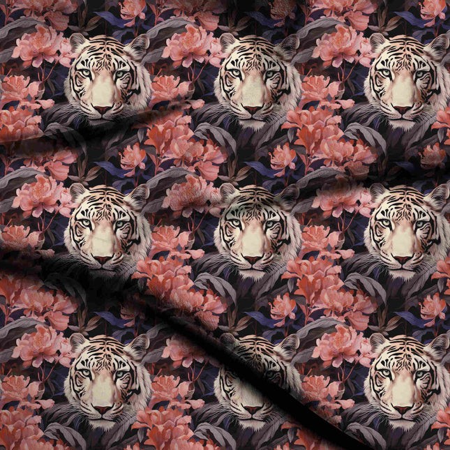 Ivory Cream Floral Digital Print Fabric | Maxi | Festive Indian Wear | Dark botanical couture | Poly Rayon Print - 2004