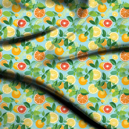 sky blue tropical digital print fabric texture — medium scale closeup