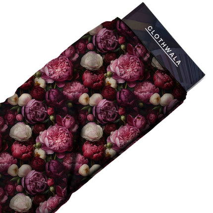 burgundy floral all-over print pattern — large scale repeat layout