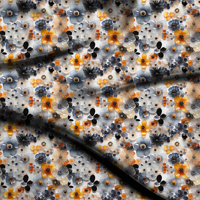 ivory cream floral digital print fabric texture — medium scale closeup