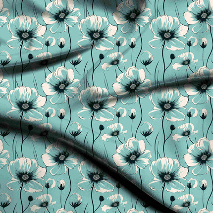 Aqua Blue Floral Digital Print Fabric for Dress | Resort Wear - 5507