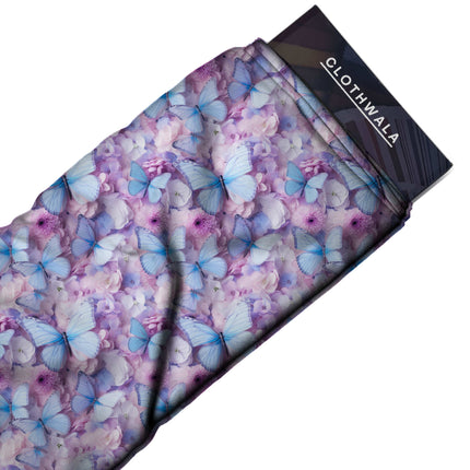 periwinkle blue floral print fabric draped — palazzo suit styling