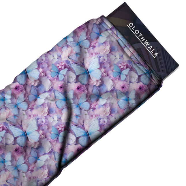 periwinkle blue floral print fabric draped — palazzo suit styling