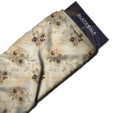 ivory cream floral all-over print pattern — medium scale repeat layout
