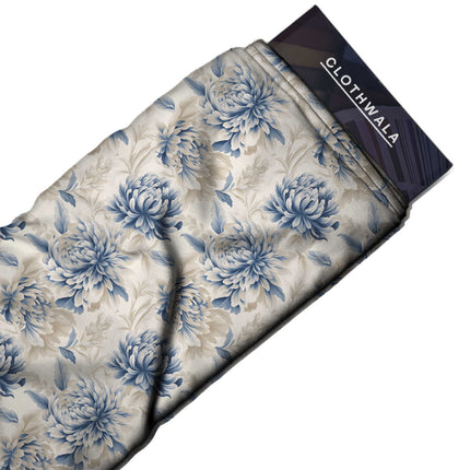 Ivory Cream Floral Digital Print Fabric for Palazzo Pants | Festive ethnic wear - Image 8