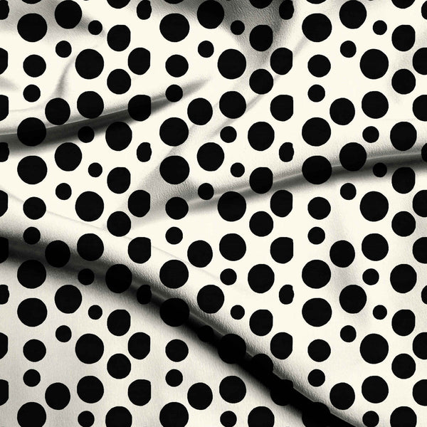 Ivory Cream Irregularly Scattered Multi-sized Black Polka Print Fabric