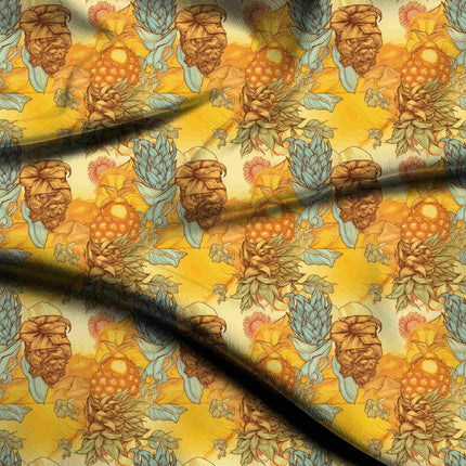 ochre yellow floral digital print fabric texture — large scale closeup