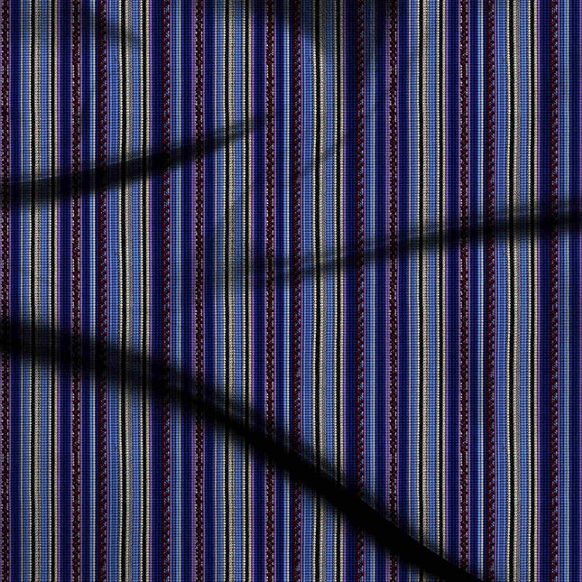 Cobalt Blue Stripes Digital Print Fabric | Kurti Palazzo Co-Ord | Festive ethnic wear | Royal Indian Ensemble | Poly Rayon Print - 1207